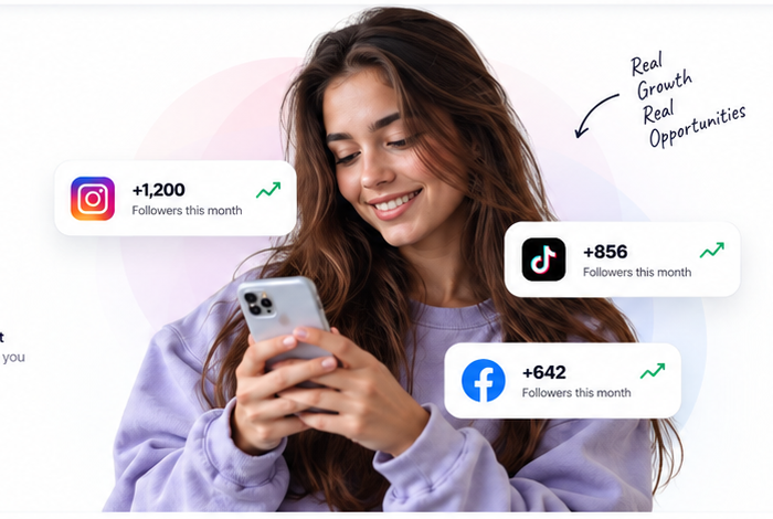 Creator checking social growth on her phone